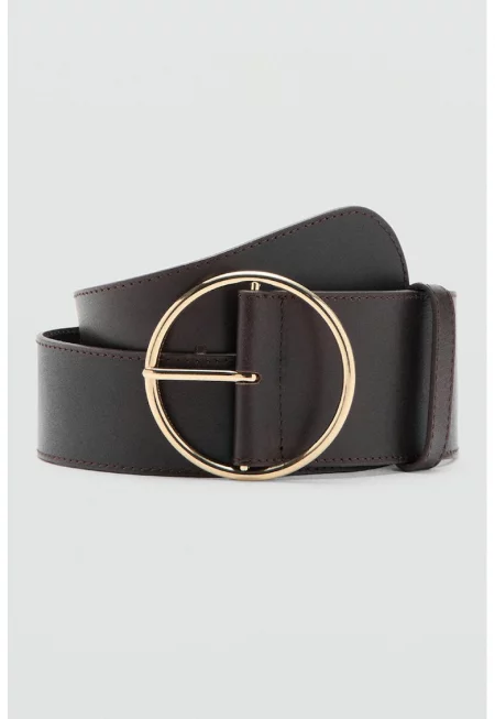 Кожен колан с метална тока - Тъмнокафяв