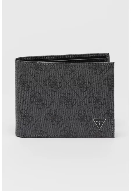 Кожен портфейл с двойно прегъване и монограм - Черен/Антрацитно сиво