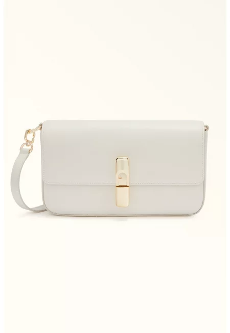 Кожена чанта през рамо Iride с капаче - Мръснобял