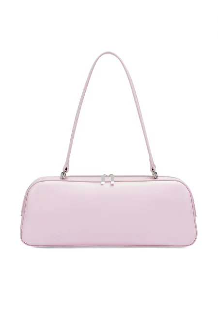 Кожена чанта през рамо с цип - Пастелнорозов