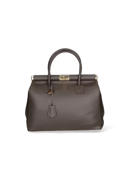 Кожена чанта с отделяща се презрамка - Тъмнокафяв