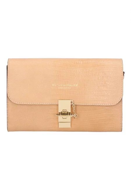 Кожена чанта с релеф - Бежов