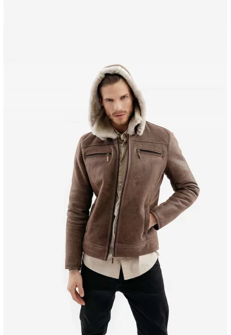 Кожено яке Alin с качулка - Кафяв