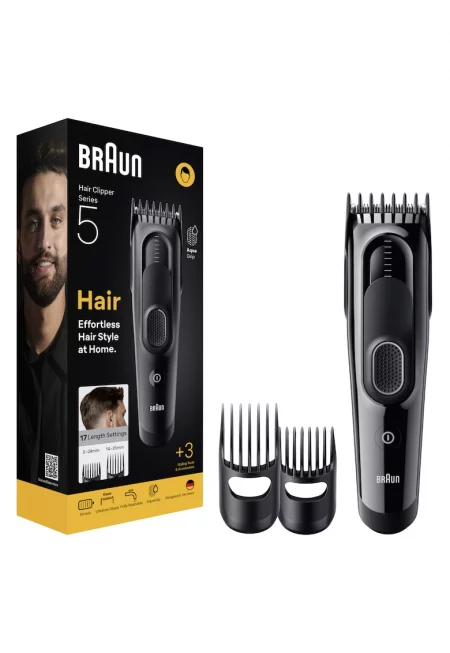 Машинка за подстригване  Series 5 HC5530 - + 3 акс за постригв - Остро острие - 17 настр за дълж - Закл на послед настр - Автоном. 50 мин - Водоуст - Черен