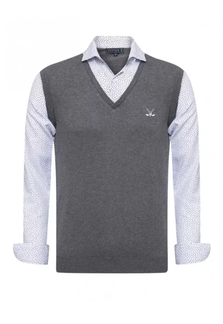 Мъжки пуловер  Raymond Tailor - памук/акрил - сив/бял