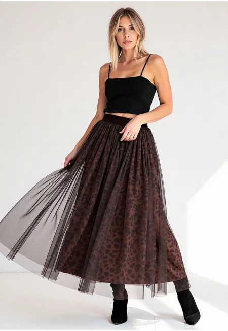 Миди пола -  кафяв цвят - полиестерен материал - Един размер