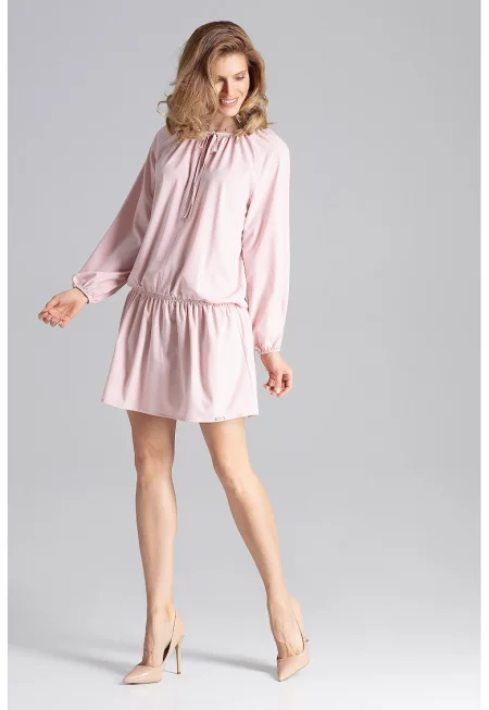 Мини рокля -  розова - волани - лятна