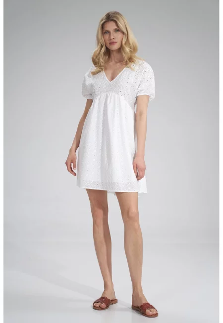 Мини рокля -  V-образно деколте - памук