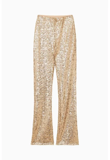 name:  Втален панталон - разкроен - от еластичен тюл с пайети - Златист - XS/S