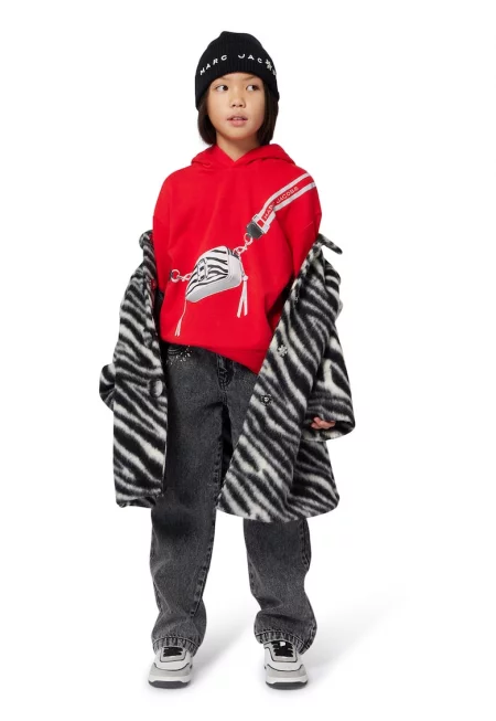 Палто с вълна и зебров принт - Черен/Мръснобял