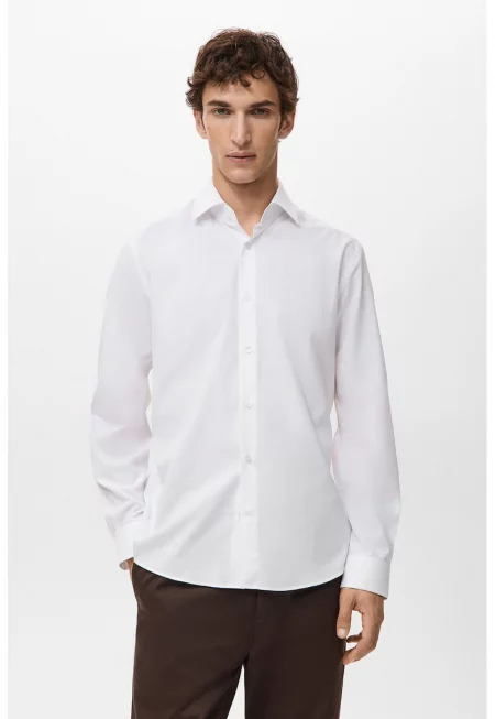 Памучна риза с копчета на маншетите - Мръснобял