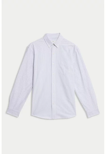 Памучна риза с райе и джоб