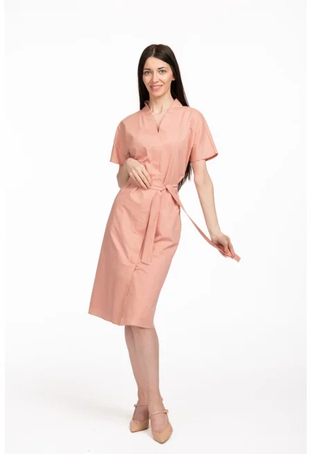 Памучна рокля Vanessa с джобове встрани - Бледооранжев