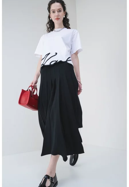 Памучна тениска с лого - Бял/Черен