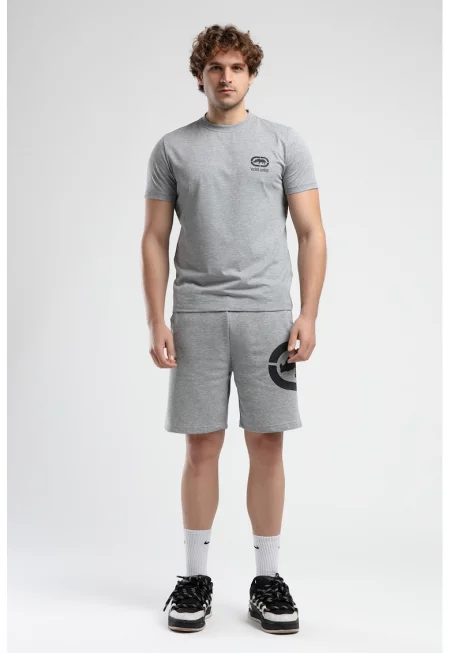 Памучна тениска с лого - Черен/Светло сив