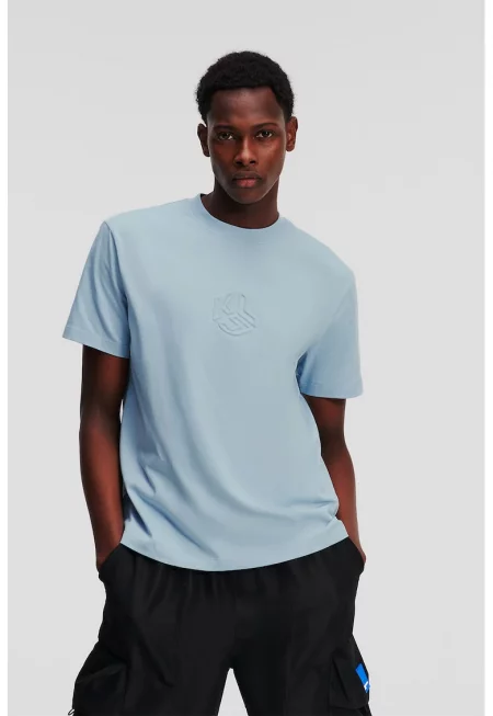 Памучна тениска с релефно лого - Пастелносин