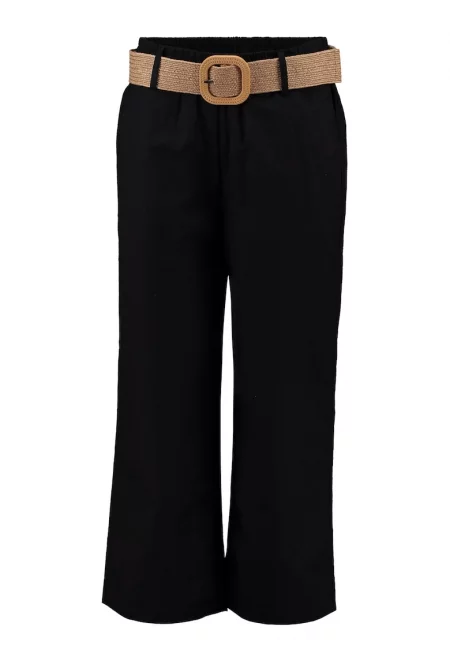 Панталон с лен с колан - Черен