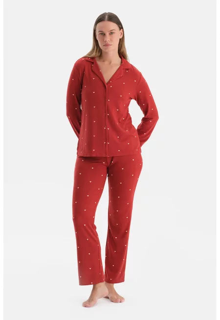 Пижама с шарка на сърца - Червен