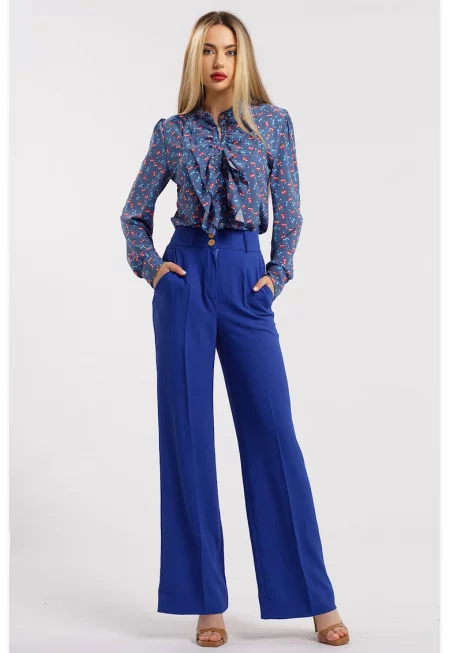 Прав панталон с висока талия - Кралско Синьо