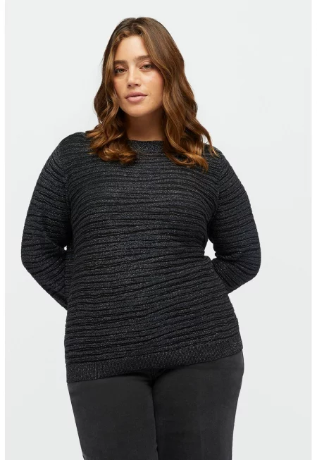 Пуловер с овално деколте - Черен
