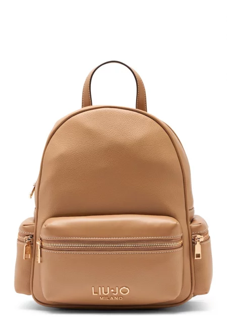 Раница Better от еко кожа с джобове с цип - Карамел