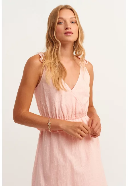 Разкроена рокля с набиране - Праскова