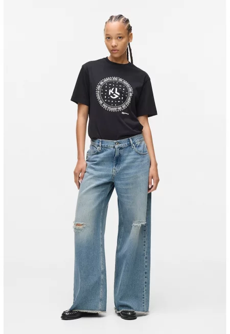 Разкроени дънки със средна талия - Светлосин