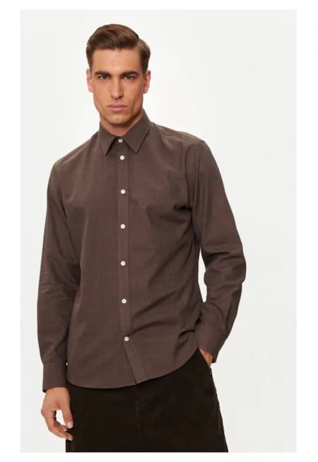 Риза  16094903 Кафява - Slim Fit - Памук