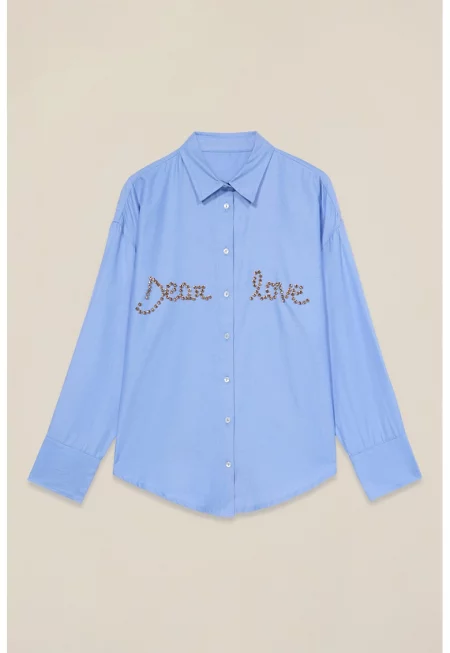 Риза с декоративни камъни - Небесносин