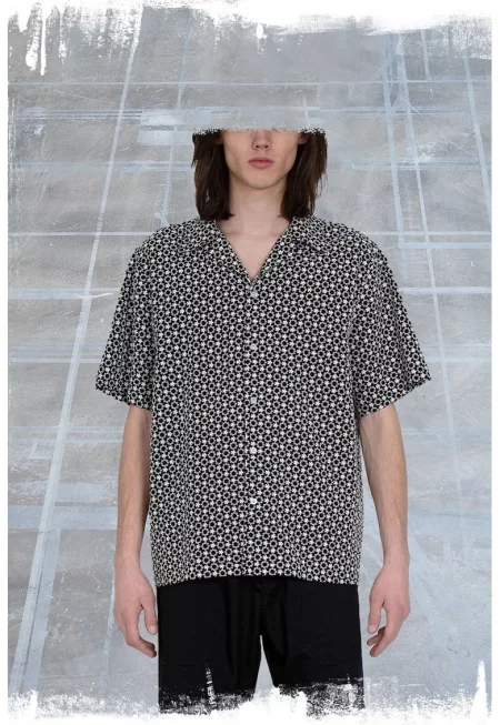 Риза с прав крой и бродиран флорален принт - Черен