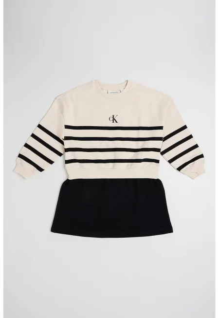 Рокля с дизайн 2 в 1 и дълги ръкави - Черен/Светло бежово