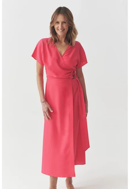 Рокля с лиосел с къси ръкави - Яркорозово