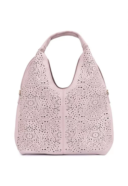 Розова чанта за рамо  с ажурен дизайн - лека и практична - идеални размери за ежедневно ползване