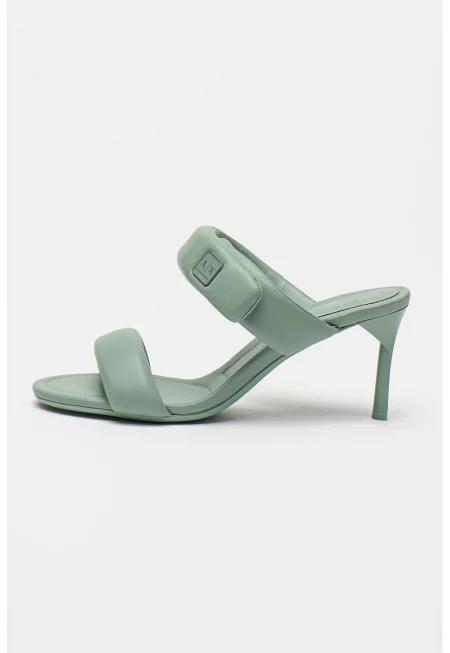 Сандали от еко кожа с две каишки и велкро - Бледозелен