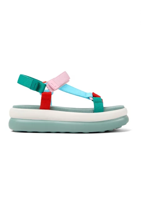 Сандали Twins с равна платформа и флорални детайли - Червен/Тюркоаз