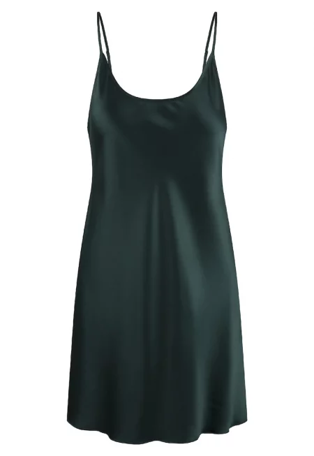 Сатинирана нощница с дантела - Тъмнозелен
