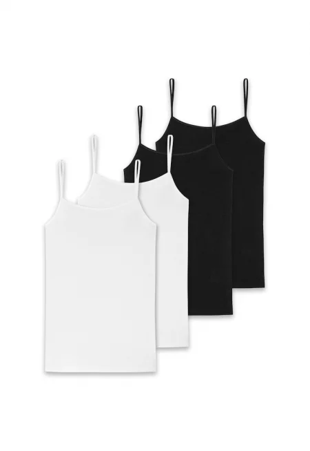 Schiesse - Топ с тънки презрамки - 4 чифта - Бял/Черен