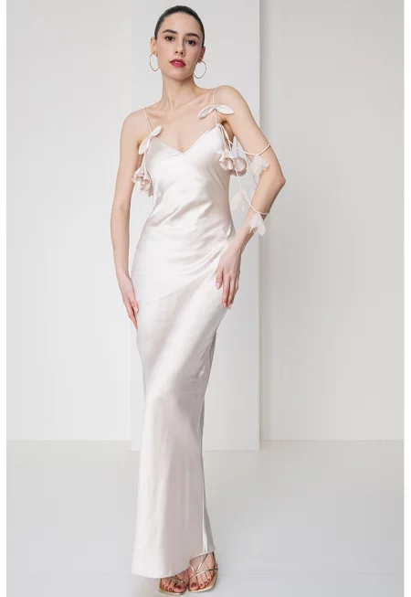 Self Portrait - Шпиц рокля със сатиниран ефект и флорална апликация