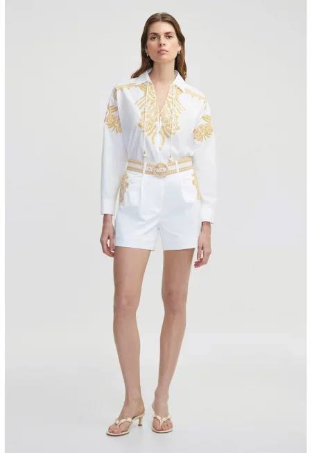 Шорти с бродерии - Бял