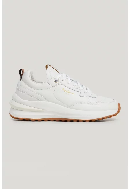 Скосени спортни обувки с велур - Мръснобял