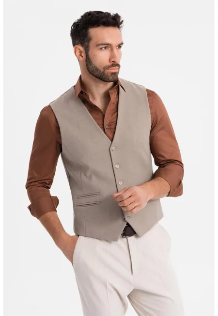 Слим елек с шпиц - Сиво-кафяв