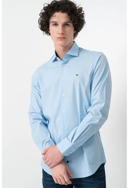 Слим риза с памук - Ледено синьо