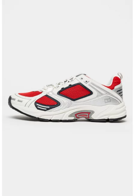 Спортни обувки Archive'97 от кожа и мрежеста материя - Червен/Бял/Сребрист