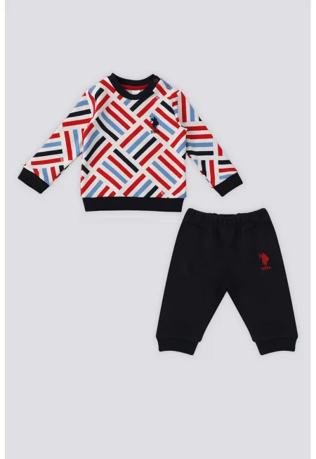 Суитшърт с десен и спортен панталон - Червен/Бял/Ултрамарин синьо