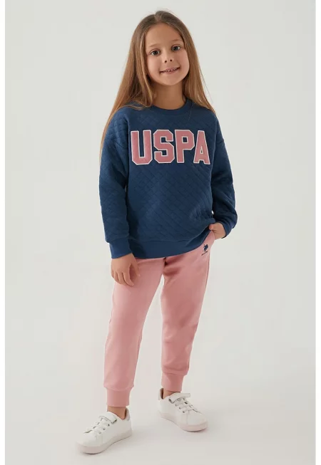 Суитшърт с памук и спортен панталон - Прашно розово/Тъмносин