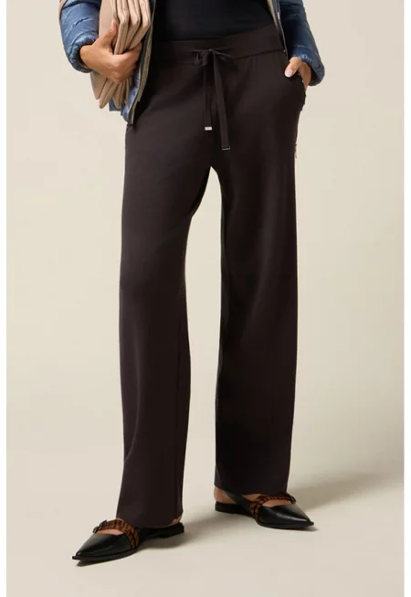 Свободен панталон с връзка и декоративни камъни - Антрацитно сиво