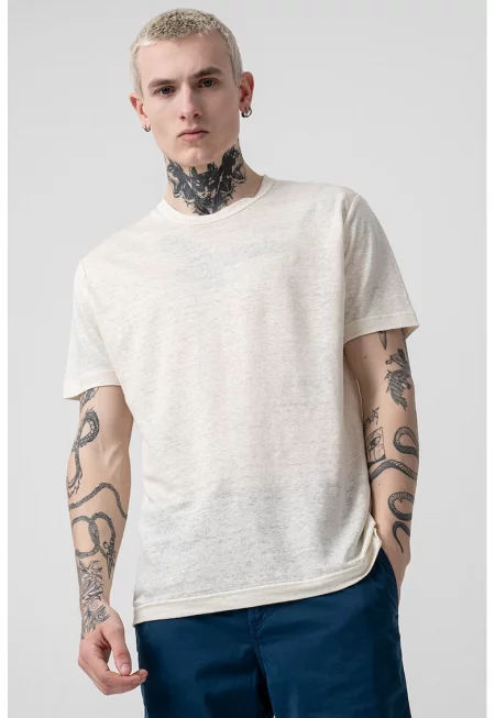 Свободна тениска с лен - Светло бежово