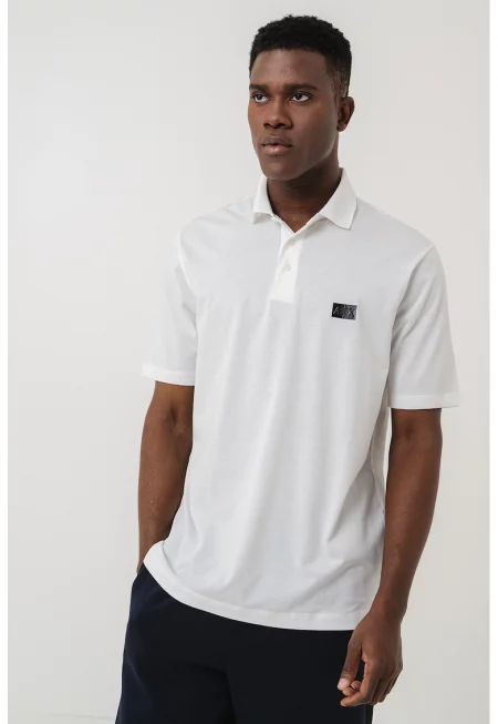 Тениска с яка и контрастно лого - Бял