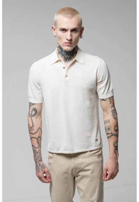 Тениска с яка - Крем