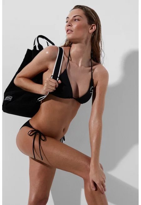 Триъгълно горнище на бански с връзка - Черен